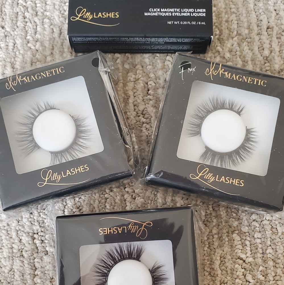 Lilly magnetic lashes lot, glue and 3 lashes